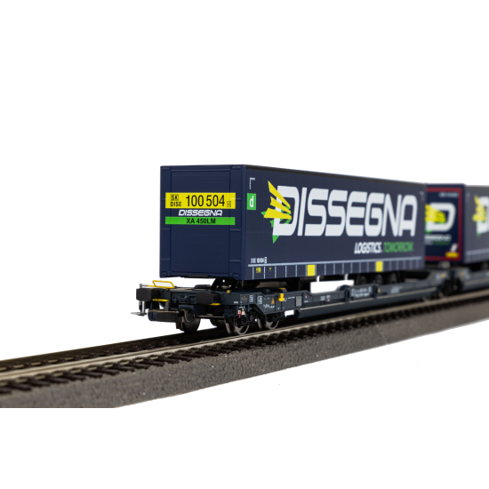 Wagon towarowy podwójna platforma T3000e z ładunkiem, Wascosa Piko 24600 HO 1:87